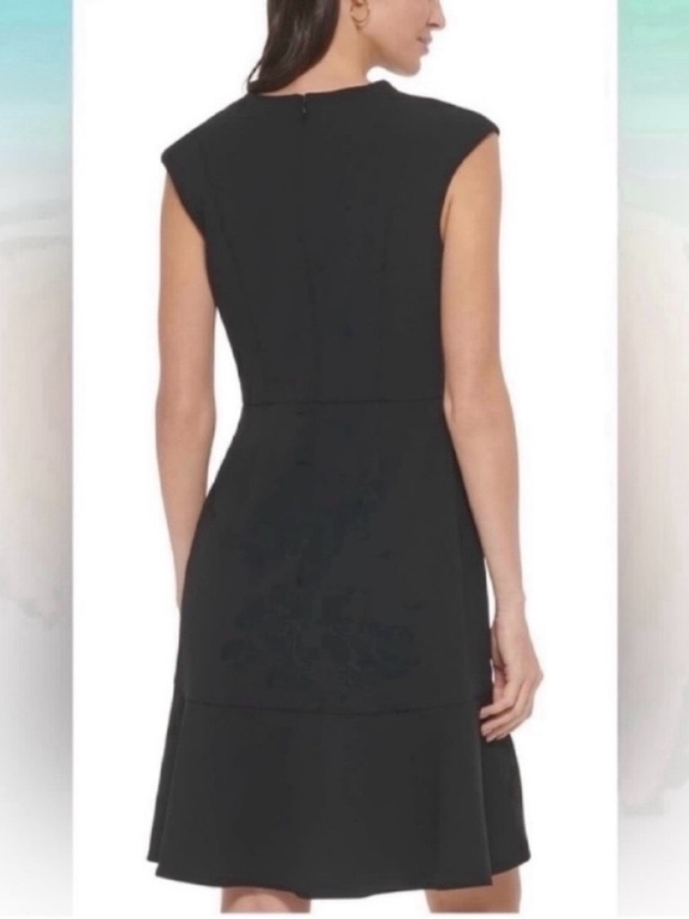 ❤️ NWT! Black CALVIN KLEIN Dress with Flutter Hem and Button Details - Size 10 - Picture 3 of 9